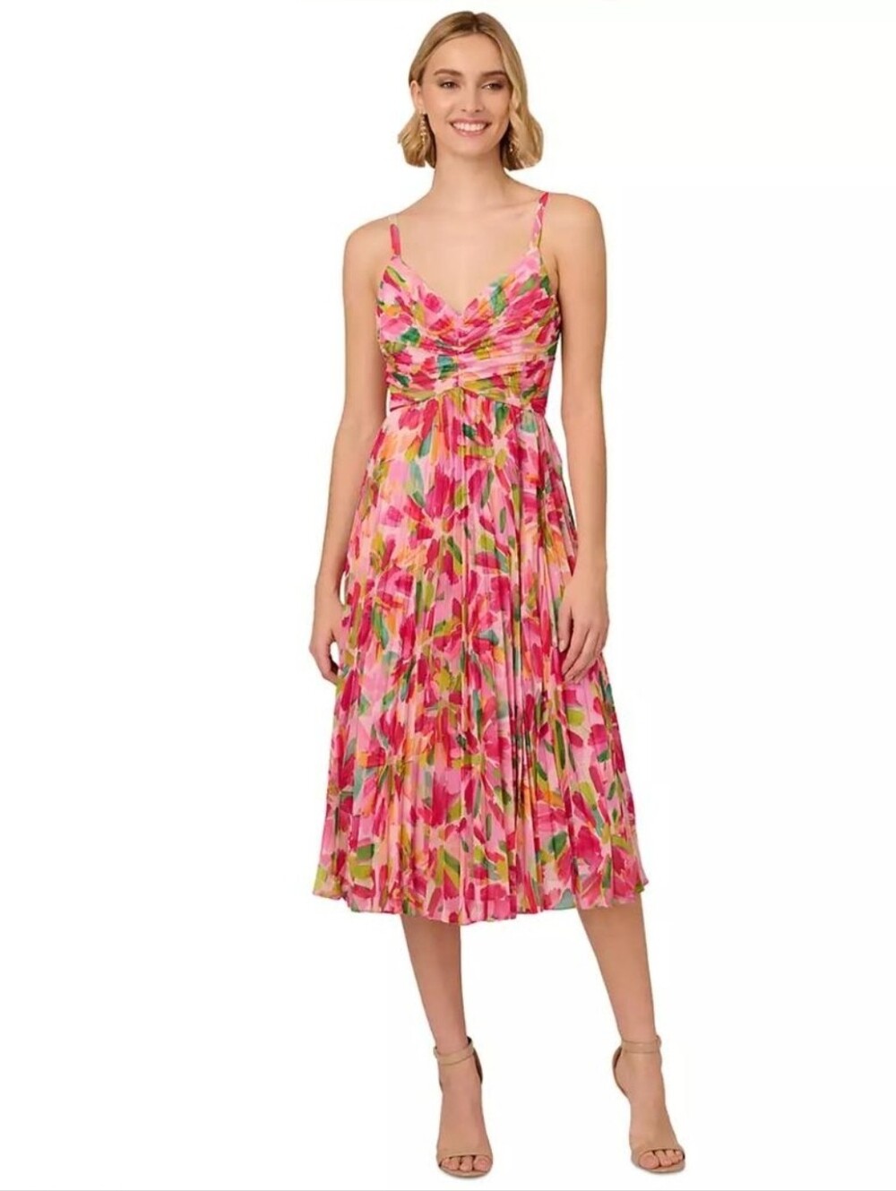 Adrianna Papell Women's Floral Pleated Midi Dress Size 8 NWT